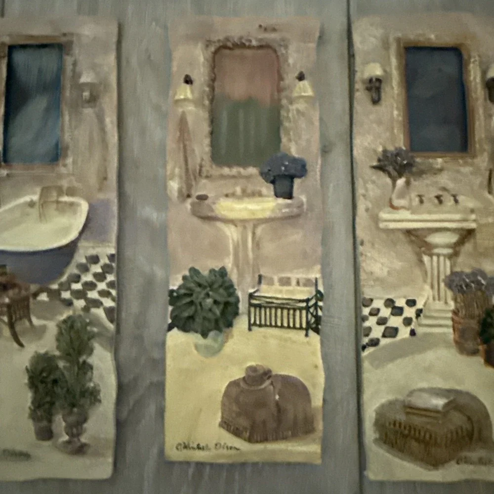 Vintage Set of 3 Decorative 3D Bathroom tiles by‎ C. Wimtisle Olson Bathtub Sink